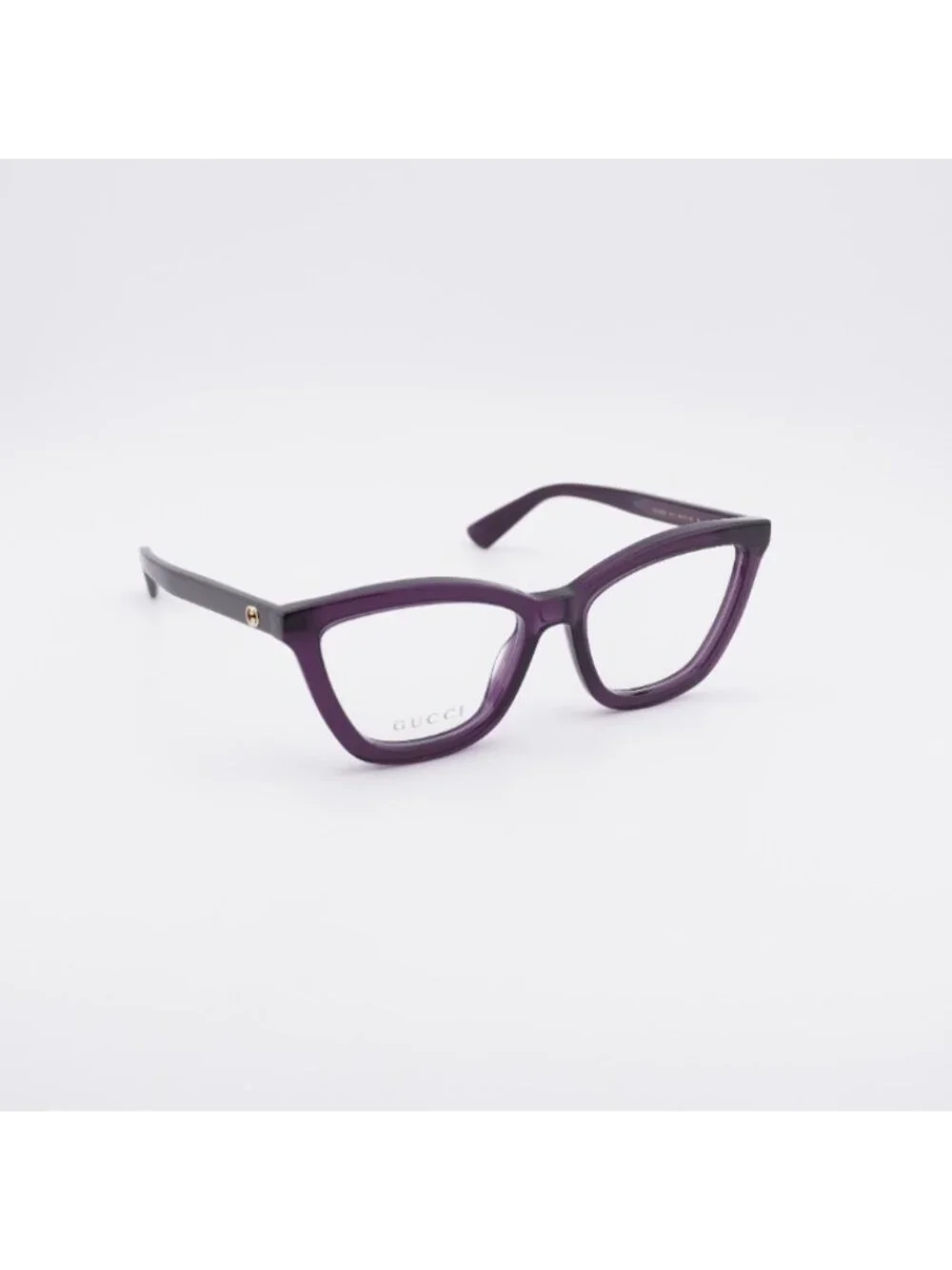 Gucci GG1686O 011 Eyeglasses Shiny Transparent Dark Purple 54mm Cat Eye Frame